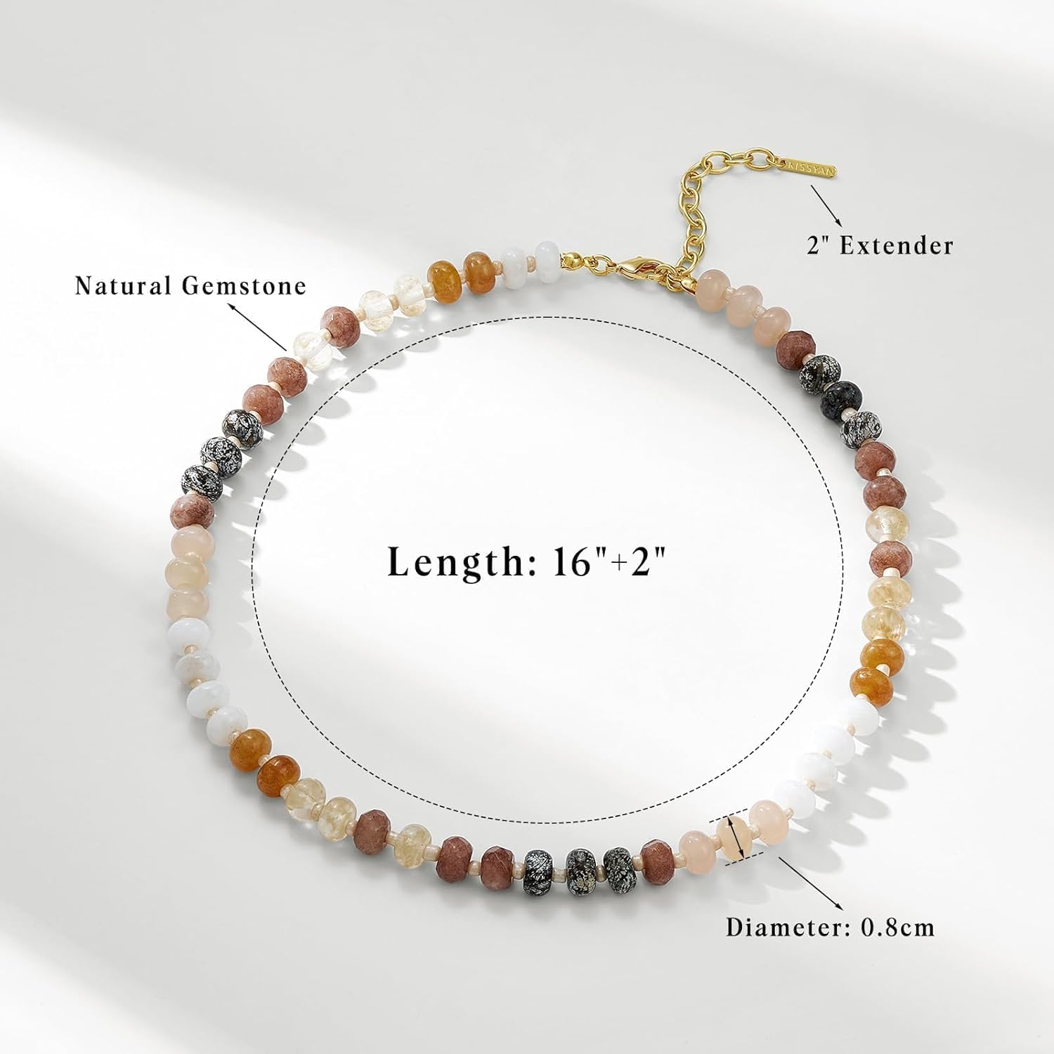 KissYan Beaded Necklaces for Women, Gemstone Bead Boho Choker, Natural Stone Handmade Fashion Autumn Winter Jewelry Gifts