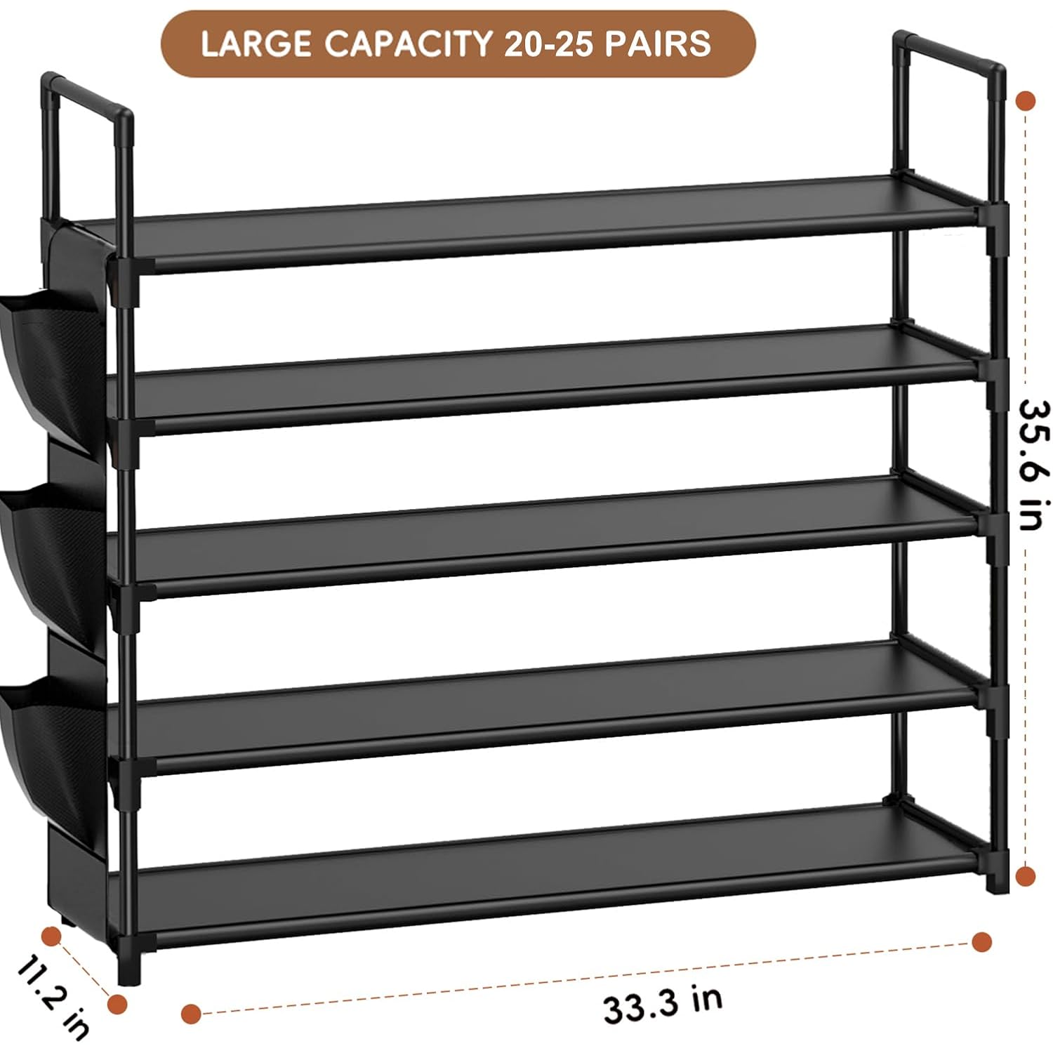 5 Tier Shoe Organizer Rack For Closet, Entryway, Garage, Door, Space Saving, Shoe Holder Stand/Tower, Large, 20-25 Capacity