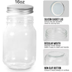 BEWAVE Glass Mason Jars, 16oz Clear Glass Jars with Lids for Sealing, Regular Mouth Canning Jars for Food Storage, Snacks, Candies, DIY Projects, 4 Pack