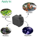 Submersible Pump 150Gph (550 L/H 9.5W) Ultra Quiet With Over Heating Protection 4Ft High Lift For Fountains, Hydroponics, Ponds, Aquariums & More