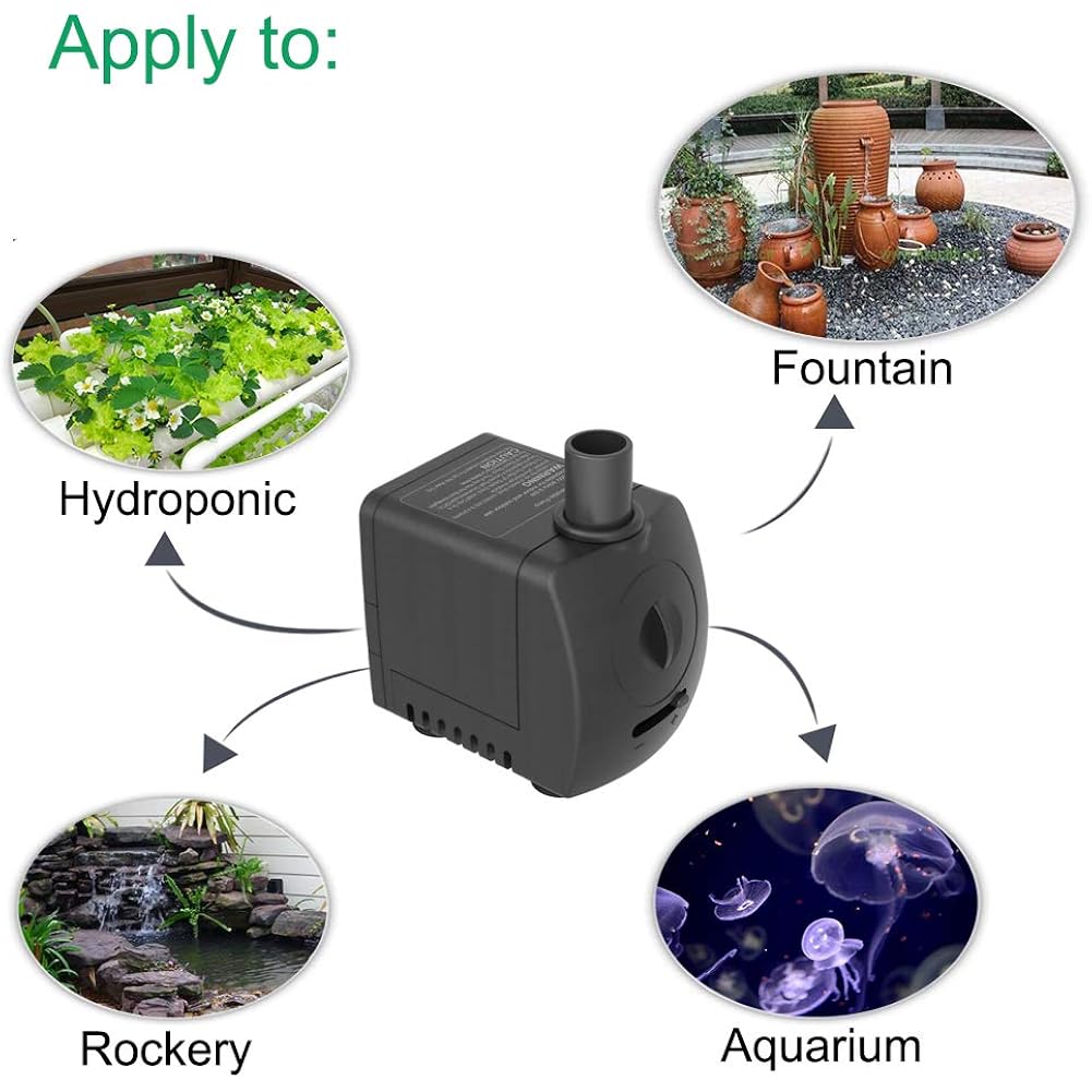 Submersible Pump 150Gph (550 L/H 9.5W) Ultra Quiet With Over Heating Protection 4Ft High Lift For Fountains, Hydroponics, Ponds, Aquariums & More