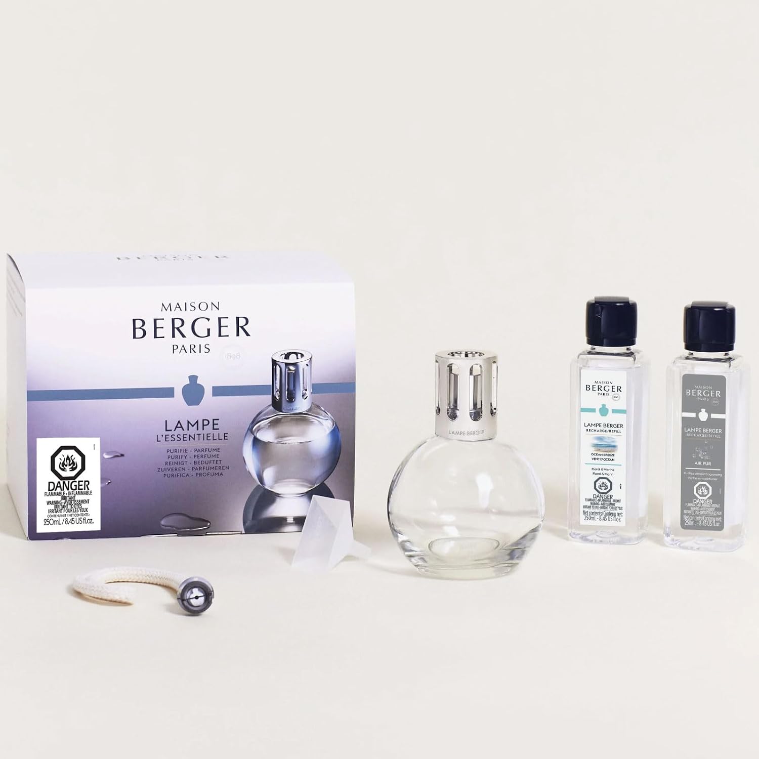 Maison Berger Lampe Berger Starter Kit, Round Lamp + 2 Refills | Round Lamp Starter Kit, 2 X 250 Ml Refills (Ocean Breeze & So Neutral), Helps Neutralize Odors, Made In France