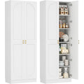 Cyclysio 80" Kitchen Pantry, Extra Tall Arch Storage Cabinet With 4 Soft Close Doors And Adjustable Shelves, Freestanding Wood Cupboard With Seamless Fit Wall For Dining Living Room Bathroom Furniture