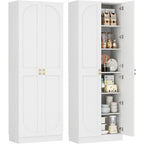 Cyclysio 80" Kitchen Pantry, Extra Tall Arch Storage Cabinet With 4 Soft Close Doors And Adjustable Shelves, Freestanding Wood Cupboard With Seamless Fit Wall For Dining Living Room Bathroom Furniture