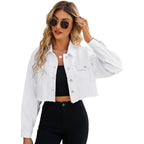 Longyida Women'S Cropped Denim Jacket | Distressed Button-Down Jean Jacket | Long Sleeve Ripped & Frayed Blue Coat