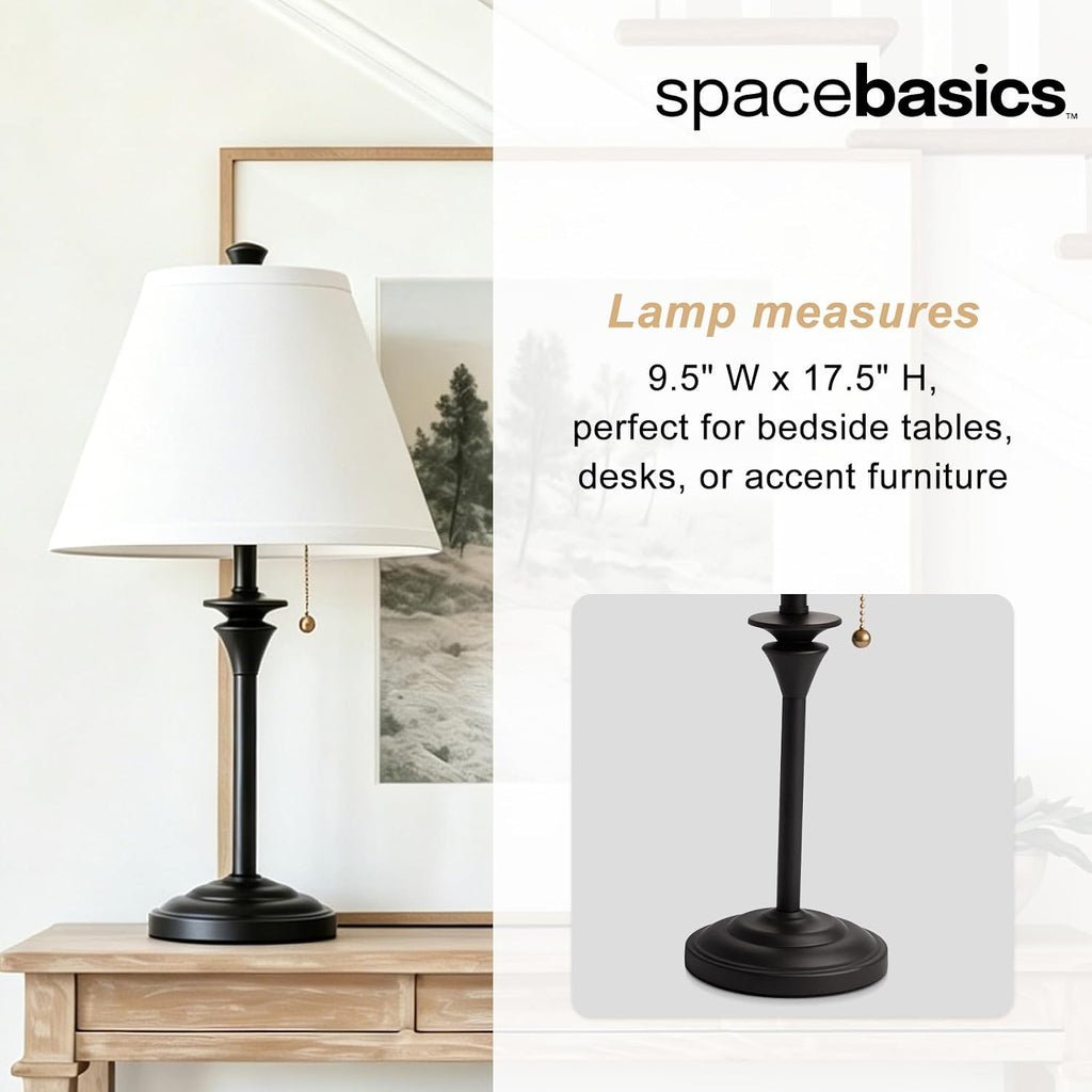 Metal Table Lamp For Bedroom, Pack Of 2, Black Base (Bulb Not Included) | Modern Decor Lighting For Living Room Bedside Nightstand Office, White Linen Fabric Shade Desk Lamp With Black Metal Base