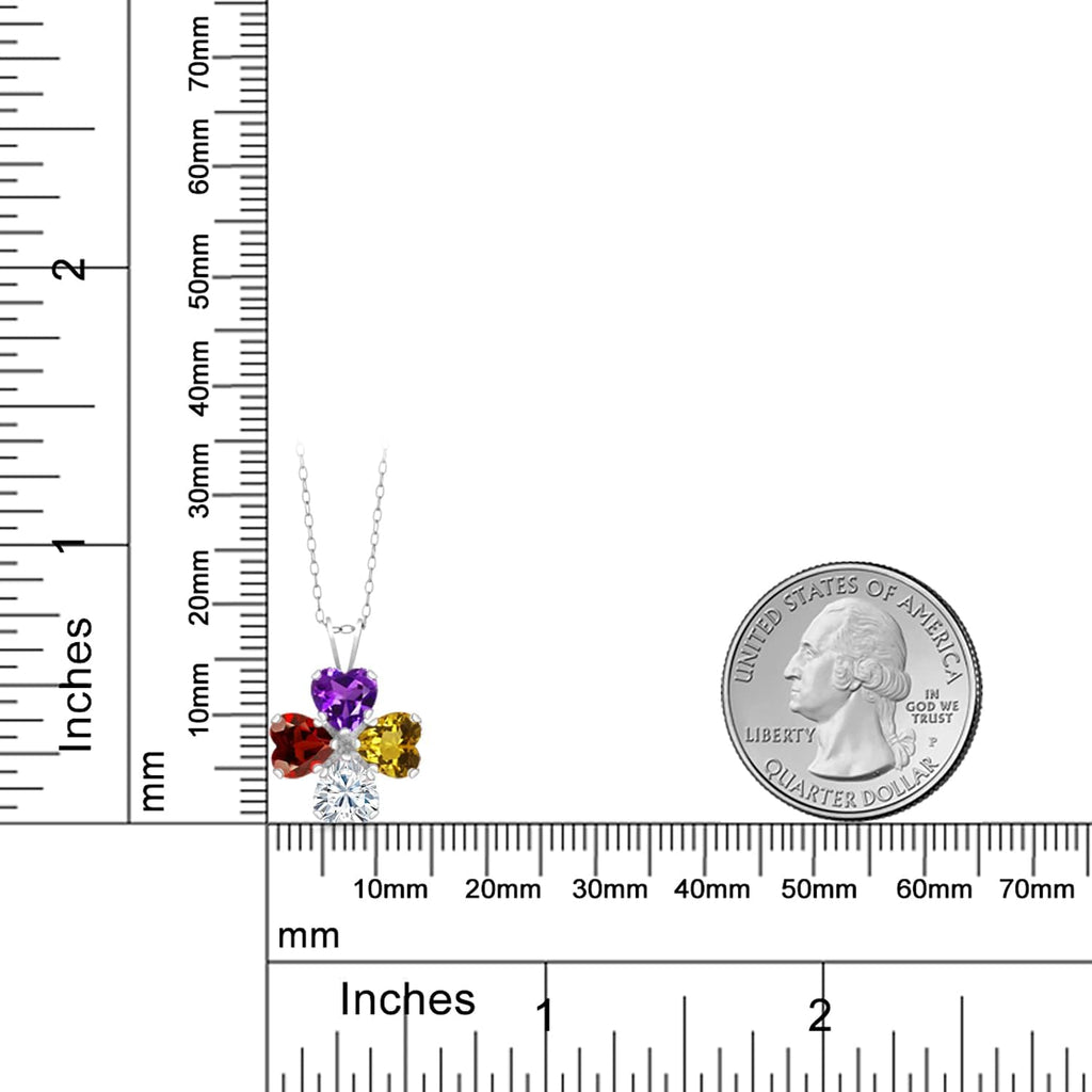 Gem Stone King Customized and Personalized 4 Heart Shape Pendant Necklace For Women | 925 Sterling Silver | Gemstone Birthstone Fashion Love Mothers Flower Blossom Necklace | With 18 Inch Silver Chain