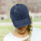 Womens Criss Cross Ponytail Baseball Cap Distressed Ponytail Hat High Messy Bun Trucker Ponycap for Outdoor Sports Navy Blue