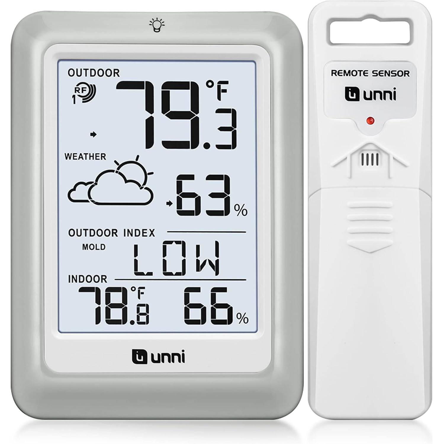 Indoor Outdoor Thermometer Hygrometer Wireless Weather Station, Temperature Humidity Monitor Battery Powered Inside Outside Thermometers With 330Ft Range Remote Sensor And Backlight Display