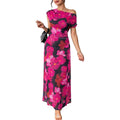 Blencot Women'S Floral Off Shoulder Maxi Dress Ruched Bodycon Summer Wedding Guest Party Gown