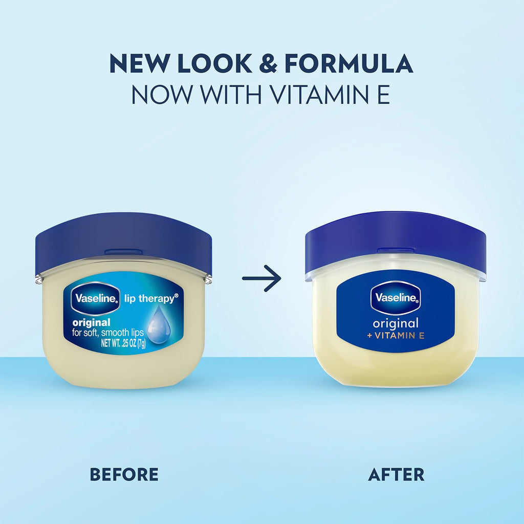 Vaseline Lip Therapy Original + Vitamin E, Mini 2-Packs (6 Jars) – Fragrance-Free Lip Balm, Moisturizer For Soft, Smooth & Glossy Lips, 0.25 Oz Ea