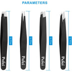 Pefei Tweezers Set - Professional Stainless Steel Tweezers for Eyebrows - Great Precision for Facial Hair, Splinter and Ingrown Hair Removal (Black)