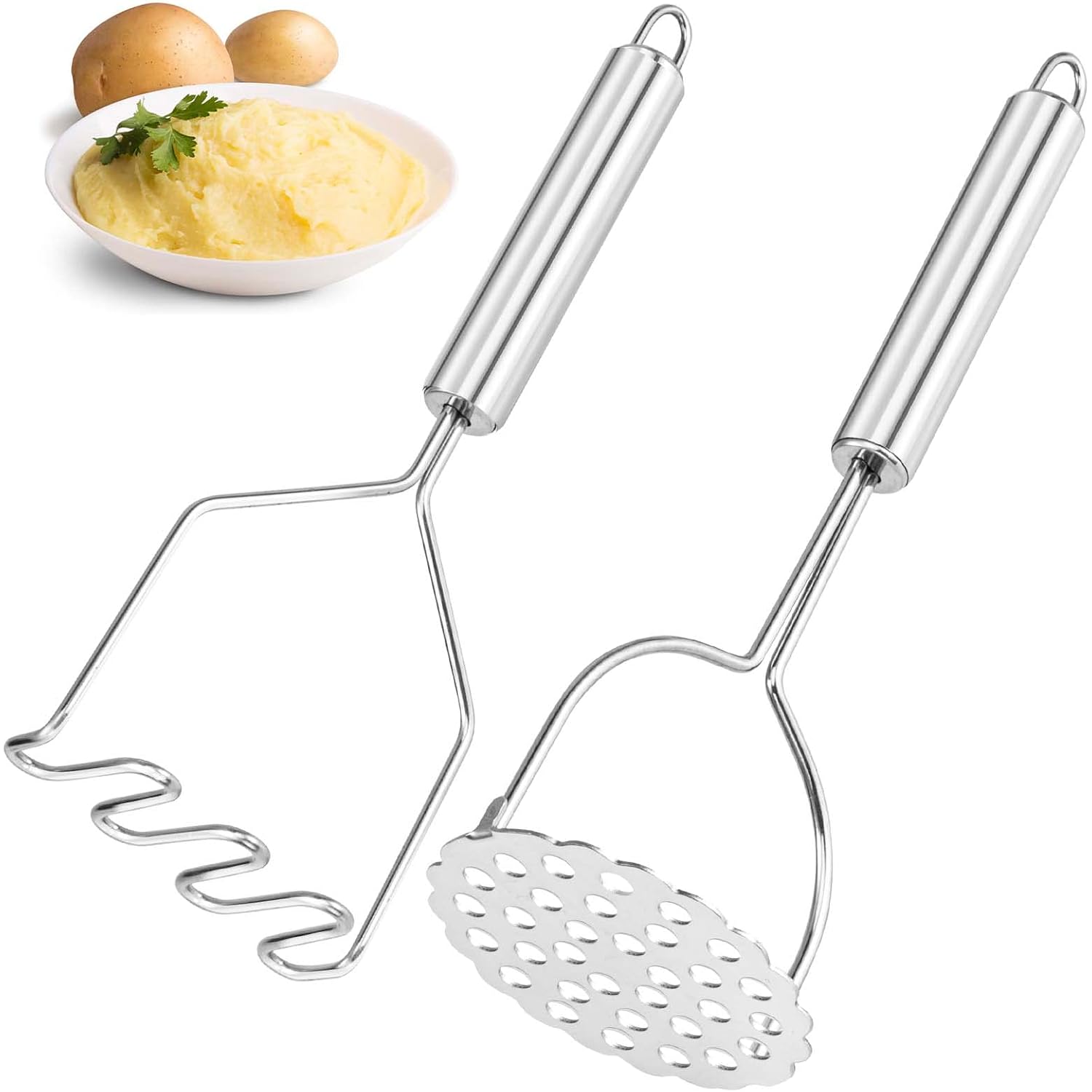 2 Pcs Potato Smasher, Mashed Potato Masher, Stainless Steel Masher Kitchen Tool For Avocado, Bean, Fruit, Vegetables, Food