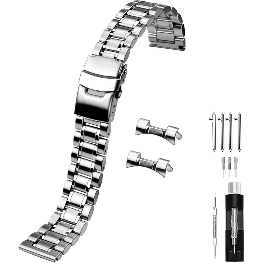 Juntan 20Mm 22Mm Stainless Steel Watch Band Curved End Straight End For Men Women Metal Watch Bands Strap Quick Release Replacement Bracelet With Double Folding Buckle Silver