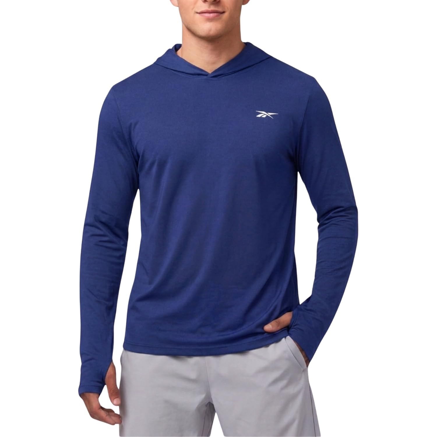 Reebok Hooded Rash Guard For Men– Long Sleeve Sun Shirt, Upf 50+ Uv Protection Fishing Running Hiking Athletic Workout