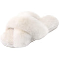 Women'S Fuzzy Cross Band Slippers, Memory Foam House Shoes With Anti-Slip Rubber Sole, Open Toe Plush Fleece Indoor Slippers For Ladies, Cozy Gifts For Women