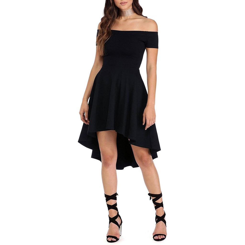 Sarin Mathews Womens Off The Shoulder Short Sleeve High Low Cocktail Skater Dress