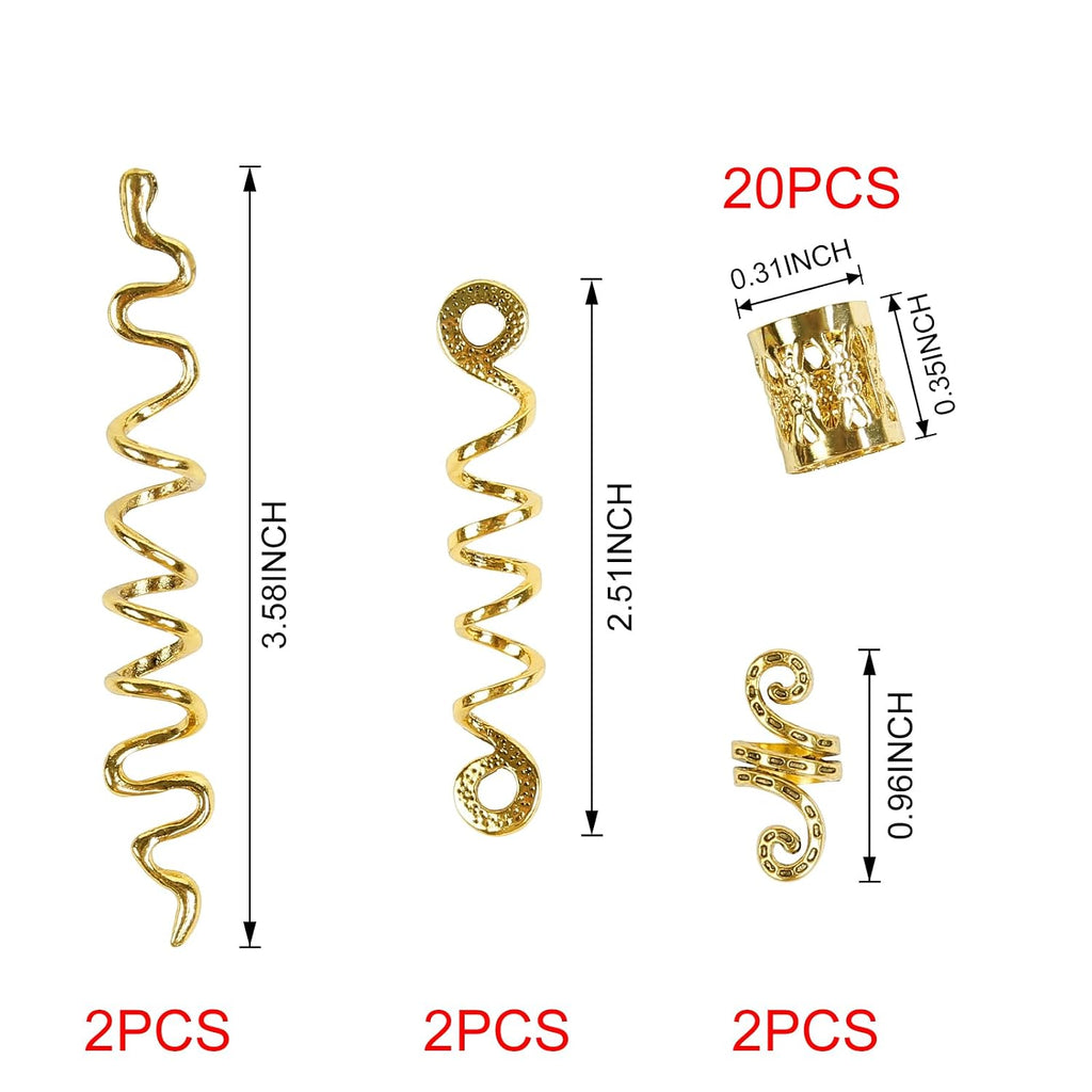 Tebiekoy 26Pcs Gold Hair Accessories For Women Loc Hair Jewelry For Braids Metal Dreadlock Beads Set Snake Hair Clips Decoration Gold