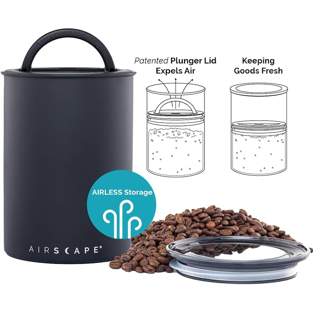 Airscape Planetary Design Stainless Steel Coffee Canister | Food Storage Container | Us Patented Inner Plunger Lid Removes Excess Oxygen | Don'T Buy Airtight, Buy Air-Less | (Medium, Matte Black)