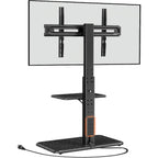 Perlegear Floor Tv Stand With Power Outlet, Universal Tv Stand For 32-75 Inch Tvs Up To 110 Lbs, Height Adjustable Standing Tv Mount, Tall Tv Mount With Wood Base, Max Vesa 600X400Mm, Pgfs06