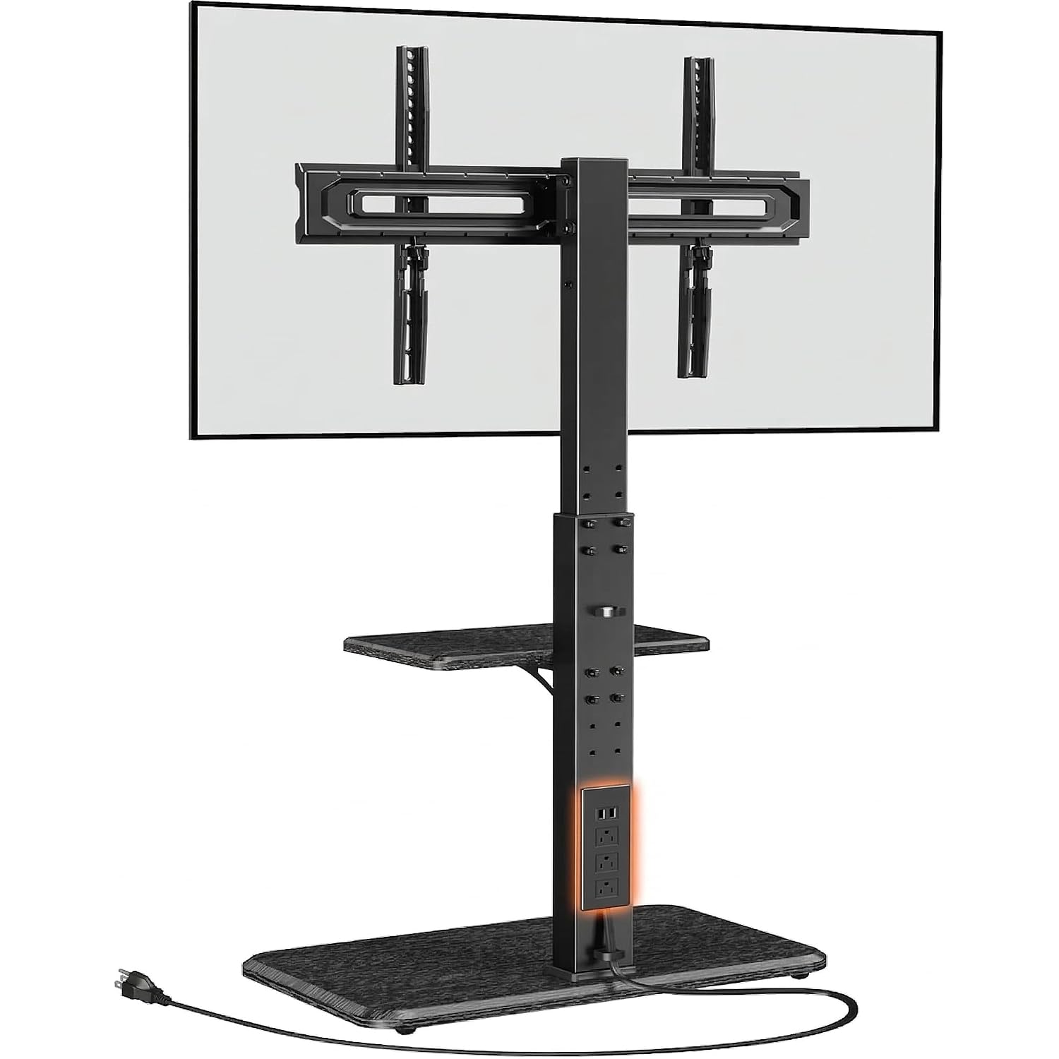 Perlegear Floor Tv Stand With Power Outlet, Universal Tv Stand For 32-75 Inch Tvs Up To 110 Lbs, Height Adjustable Standing Tv Mount, Tall Tv Mount With Wood Base, Max Vesa 600X400Mm, Pgfs06