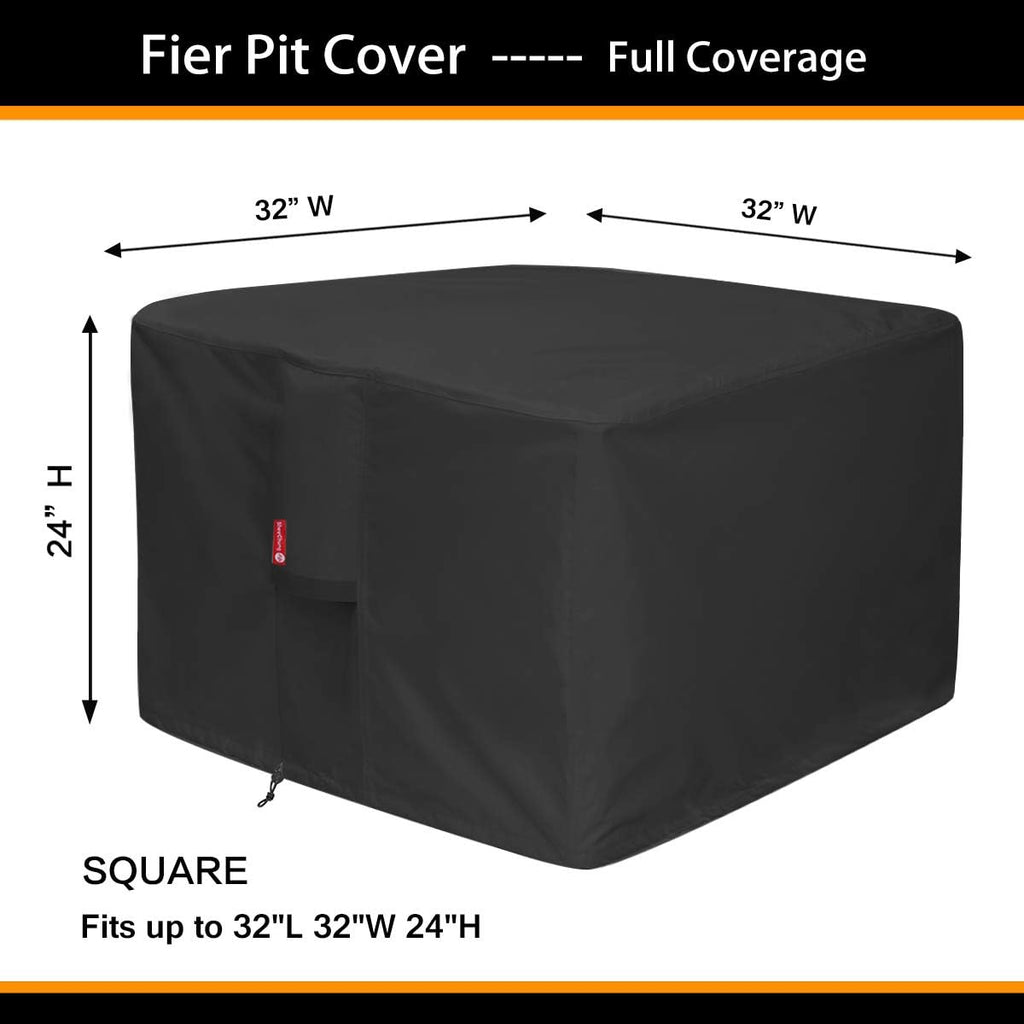 Gas Fire Pit Cover Square 32"L X 32"W X 24"H,Waterproof 600D