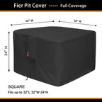 Gas Fire Pit Cover Square 32"L X 32"W X 24"H,Waterproof 600D