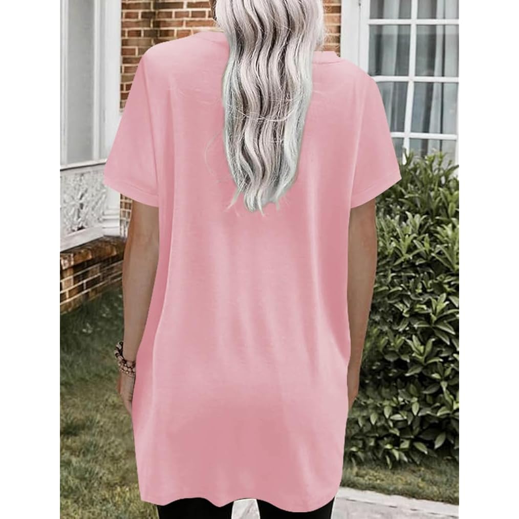 2026 Womens Henley Tunic Tops for Leggings Dressy Casual with Pockets Button Down Pleated Blouses Long Tee Shirts