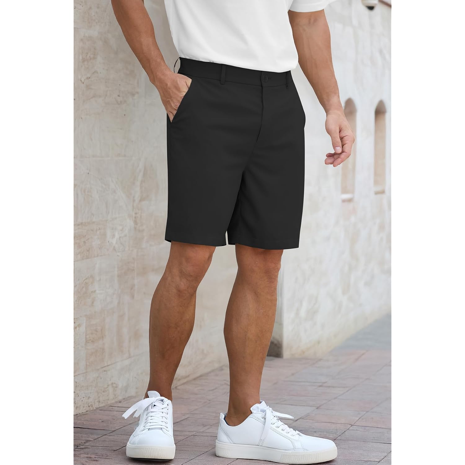 Nitagut Men'S Lightweight Casual Shorts 7" Golf Summer Shorts Breathable Stretch Work Flat Front Shorts With Multi-Pocket
