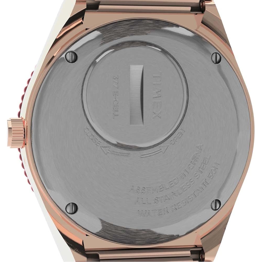 Timex Q Malibu Women'S 36Mm Watch – Gold-Tone Case Black Dial With Orange & Gold-Tone Stainless Steel Expansion Band