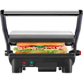 Chefman Electric Panini Press Grill, Compact 2-Slice Sandwich Maker, Non-Stick Coated Plates, Opens 180 Degrees, Dishwasher Safe, Removable Drip Tray, Stainless Steel/Black