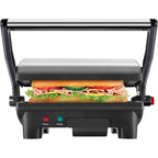 Chefman Electric Panini Press Grill, Compact 2-Slice Sandwich Maker, Non-Stick Coated Plates, Opens 180 Degrees, Dishwasher Safe, Removable Drip Tray, Stainless Steel/Black