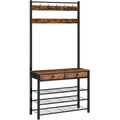 Hoobro Hall Tree, Entryway Coat And Shoe Rack, 2 Fabric Drawers, Hall Tree With Bench, Shoe And Coat Rack, Coat Rack With Shoe Storage, 4 Tier Shoe Organizer, 9 Hooks, Rustic Brown And Black Bf81Mt01