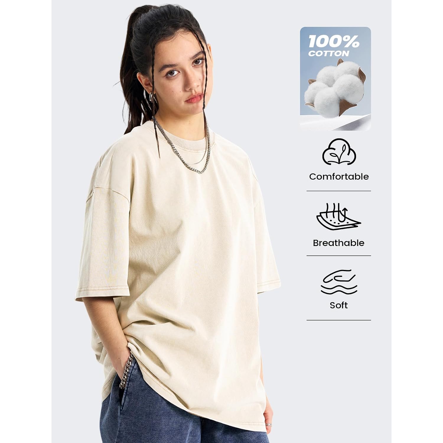 Oversized Tshirts For Women Vintage Washed Baggy Tees Cotton Short Sleeves Acid Shirts Unisex Tops