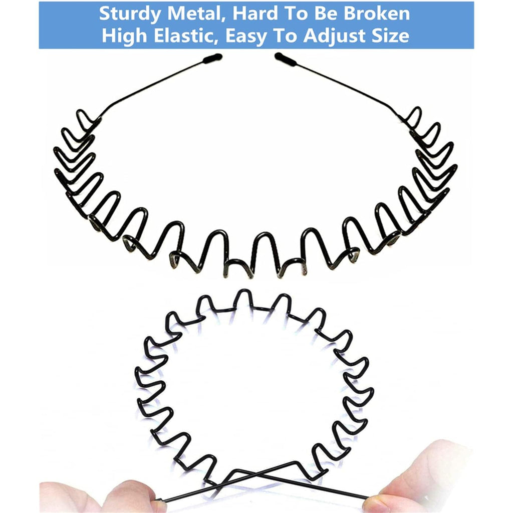 bodbop Metal Hair Band for Men Headband Women Bands Unisex Black Wavy Spring Outdoor Sports Headbands Men's Hoop Clips Accessories Simple Elastic Non Slip Head Headwear