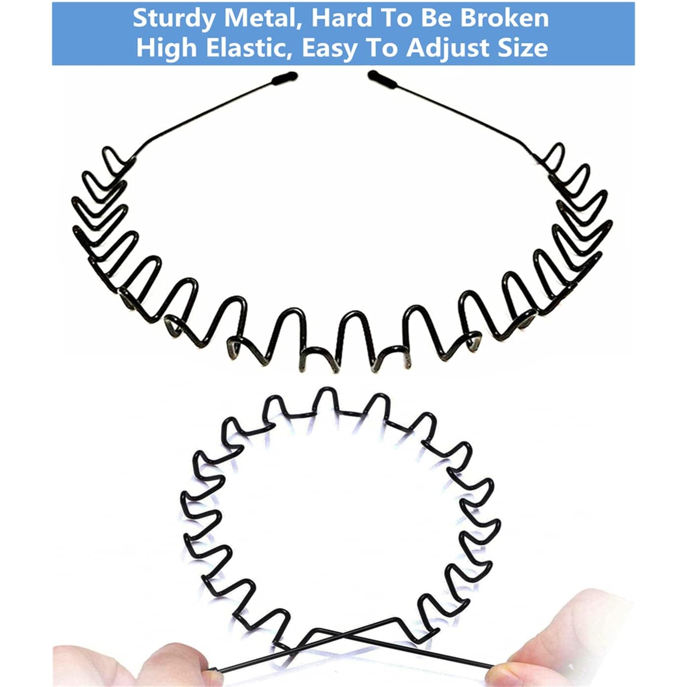 bodbop Metal Hair Band for Men Headband Women Bands Unisex Black Wavy Spring Outdoor Sports Headbands Men's Hoop Clips Accessories Simple Elastic Non Slip Head Headwear