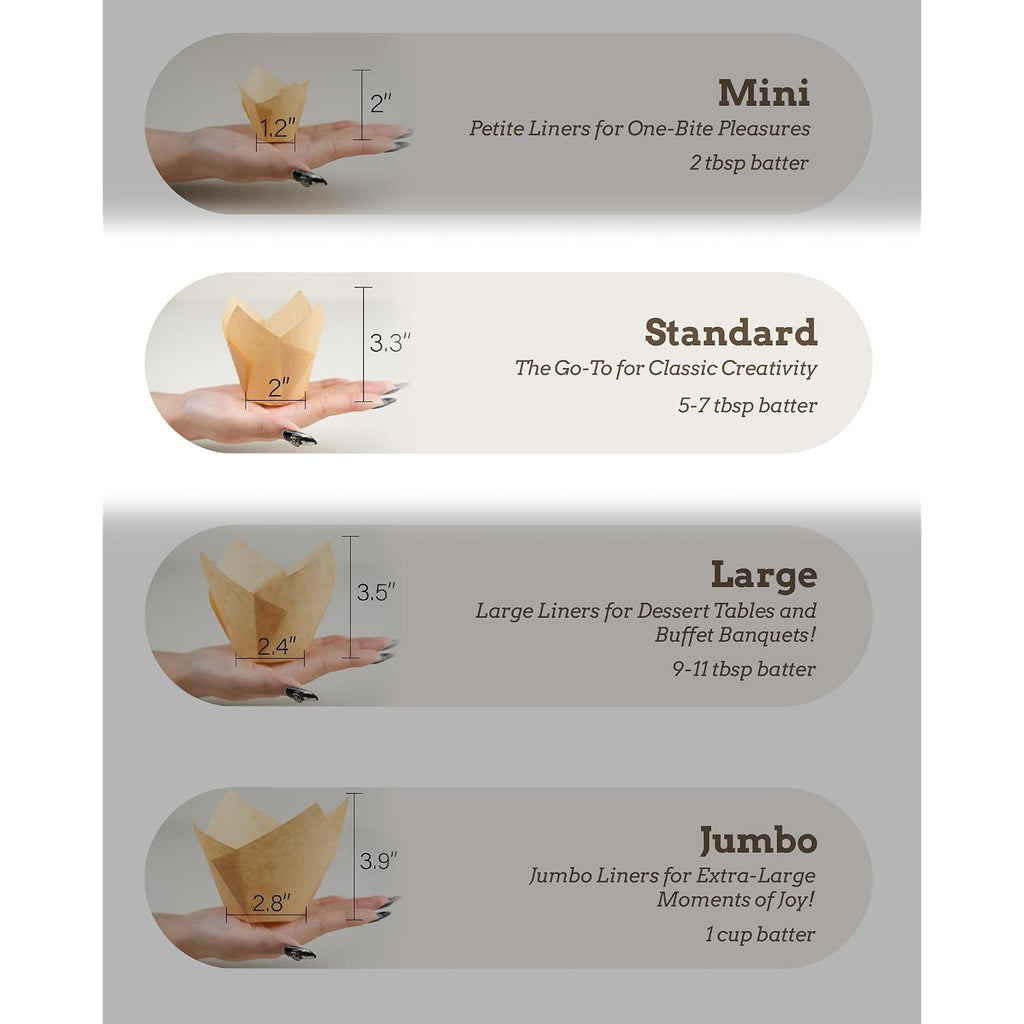 Bake Choice 200Pcs Natural Tulip Cupcake Liners For Baking Cups Unbleached European Parchment Paper Tulip Muffin Liners, Cupcake Wrapper For Party, Christmas