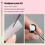 Fcozpjk Nail Art Sculpture Pen, 3PCS Double-head Stainless Steel 3D Gel Art Sculpting Pens Dotting Tools Acrylic Powder Flower Design Carving Modeling for Builder Gel Chrome Powder Applicator Manicure