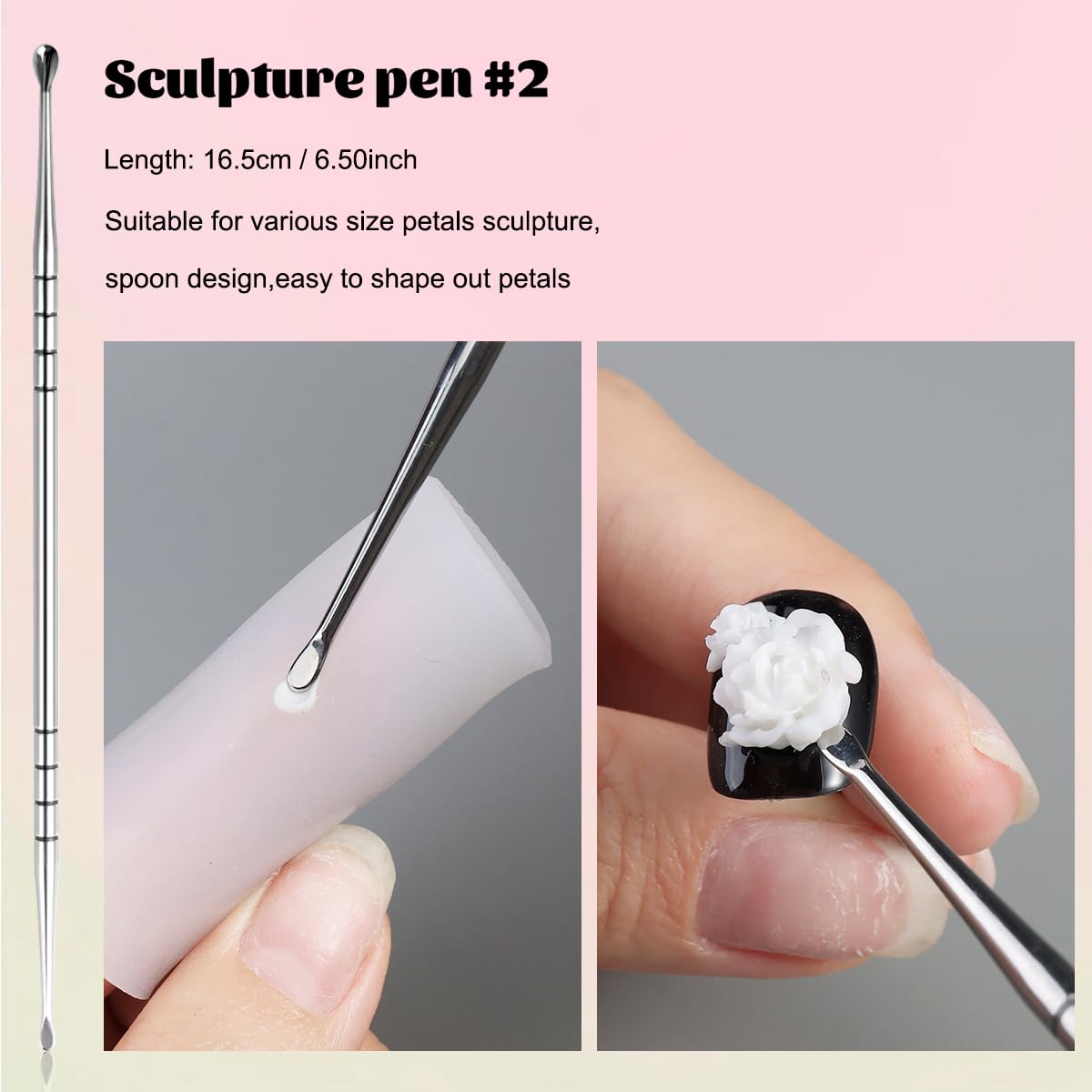 Fcozpjk Nail Art Sculpture Pen, 3PCS Double-head Stainless Steel 3D Gel Art Sculpting Pens Dotting Tools Acrylic Powder Flower Design Carving Modeling for Builder Gel Chrome Powder Applicator Manicure