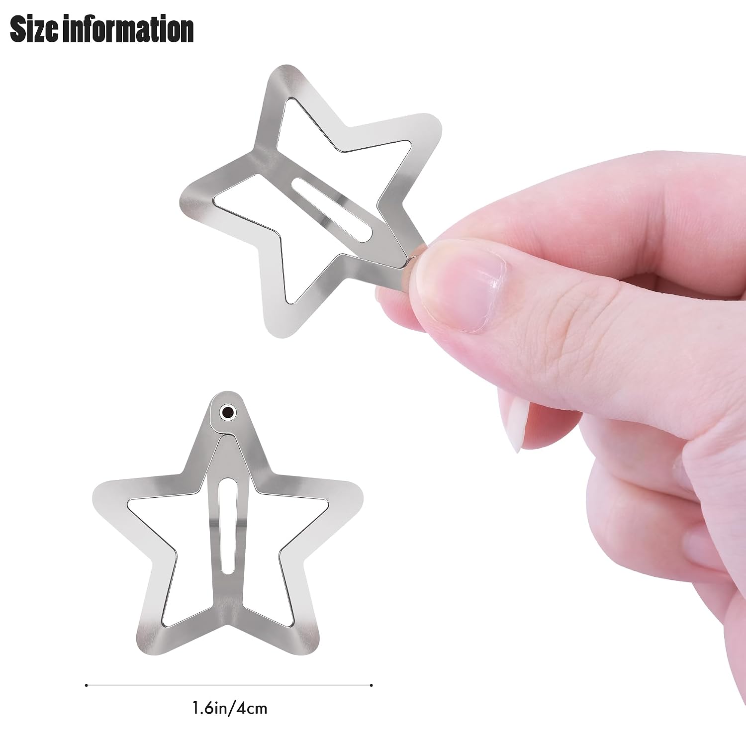 Star Hair Clips 2000S Y2K Snap Hair Barrettes Non Slip Star Hair Accessories Silver Metal Hair Clips For Girls Women -15 Pcs 1.57"