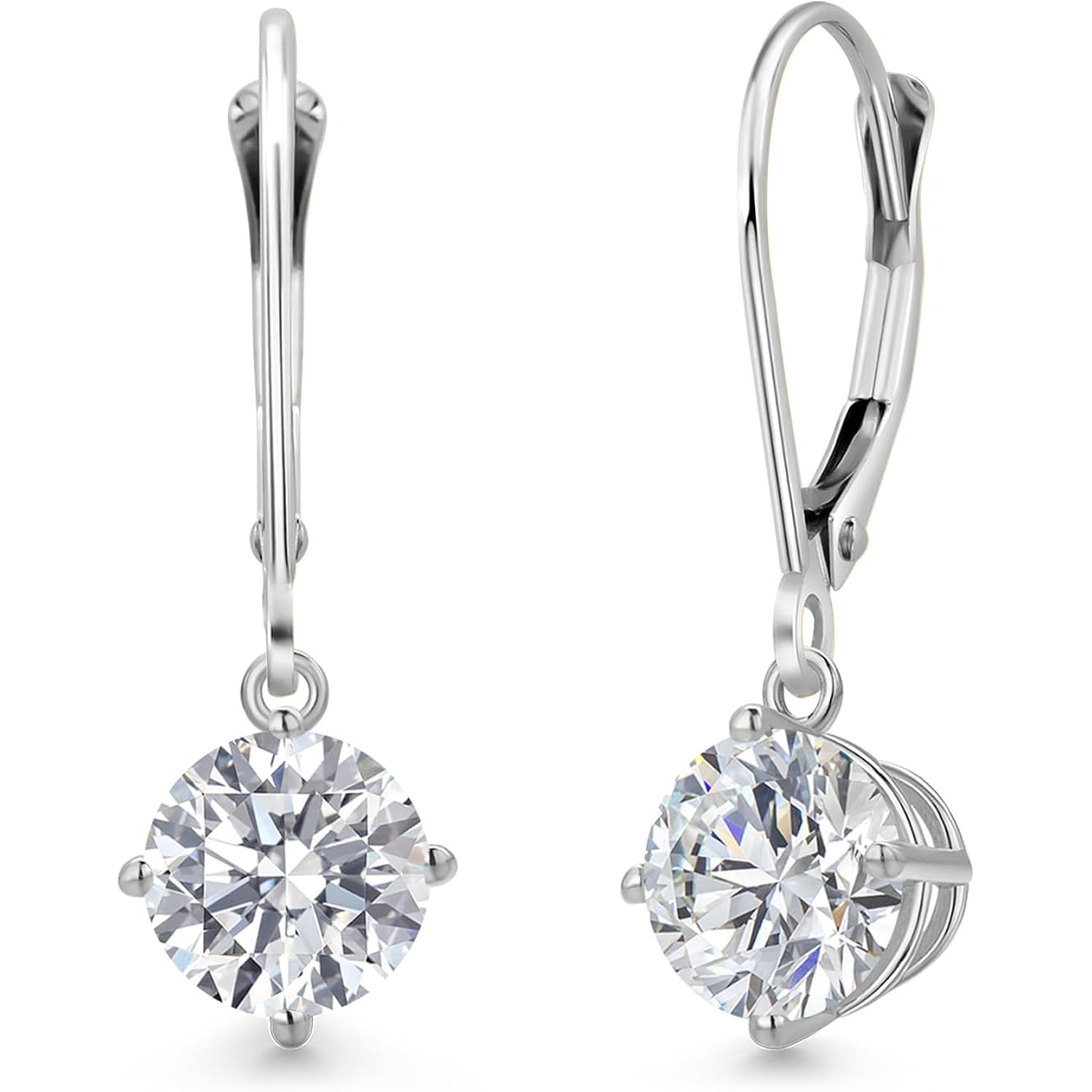 Gem Stone King 0.50-1.50 Cttw Round Lab Grown Diamond Leverback Dangle Earrings for Women | 14K White Gold | E-F Color | VVS-VS Clarity | April Birthstone | Jewelry Gifts for Mom Wife Her