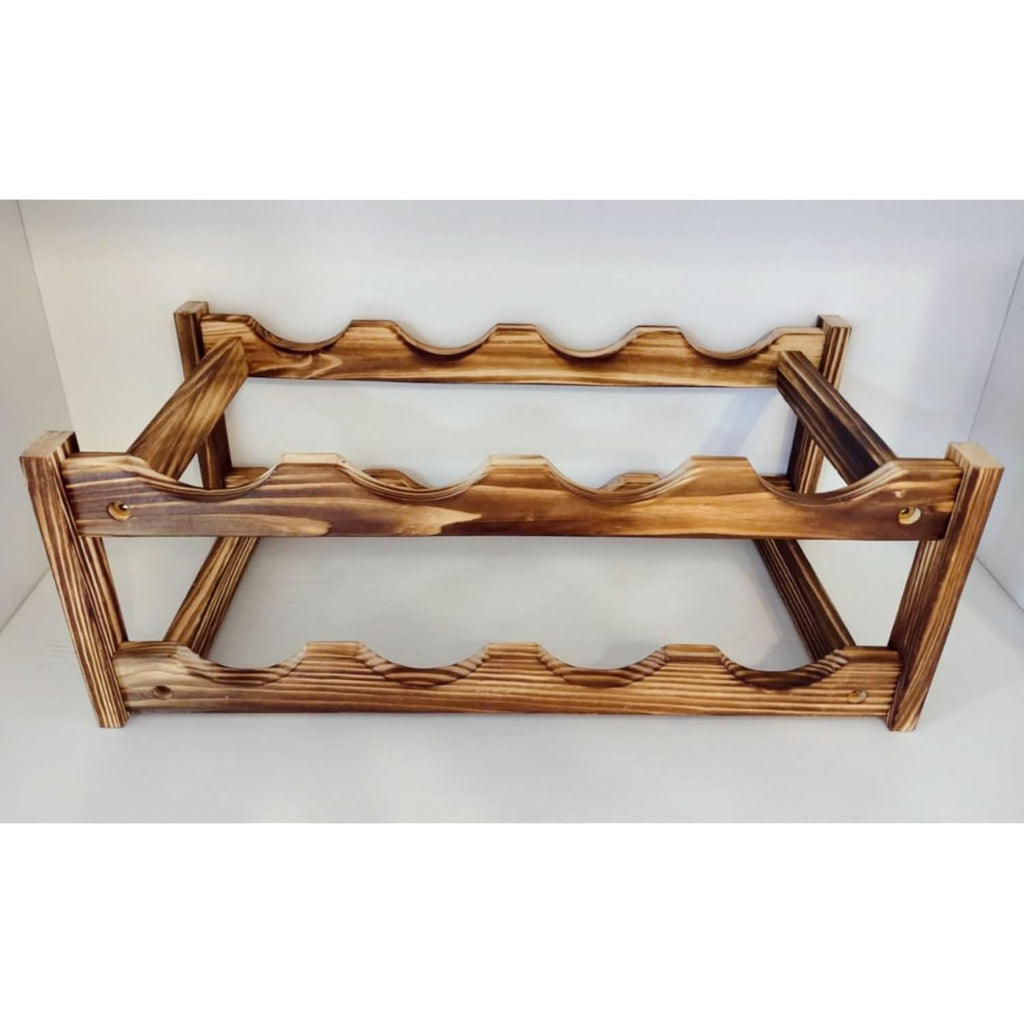 8-Bottle Wood Wine Rack - 2-Tier Countertop Wine Bottle Holder For Kitchen, Bar, Pantry, Dining Room | Small Freestanding Stackable Liquor Storage Organizer, Carbonized Pine