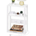 3-Tier Small Narrow Wood Side Table With Charging Station, Skinny Nightstand For Small Space, Slim Bedside Table With Storage For Couch, Thin End Table With Usb Ports And Outlets, White