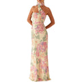 Women Summer Floral Formal Wedding Guest Dress Strapless Tube Dress With Scarf Summer Cocktail Long Maxi Dresses