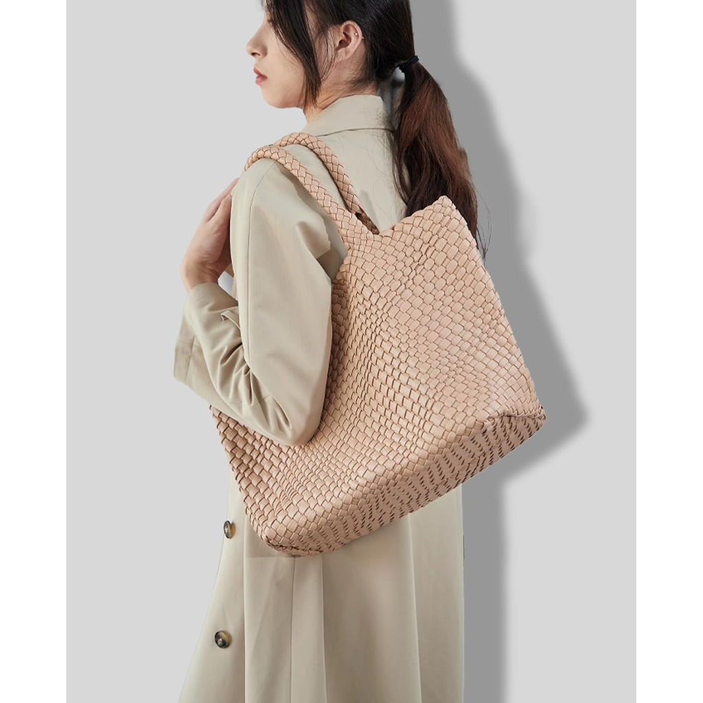 Woven Shoulder Bag For Women, Fashion Top Handle Soft Vegan Leather Shopper