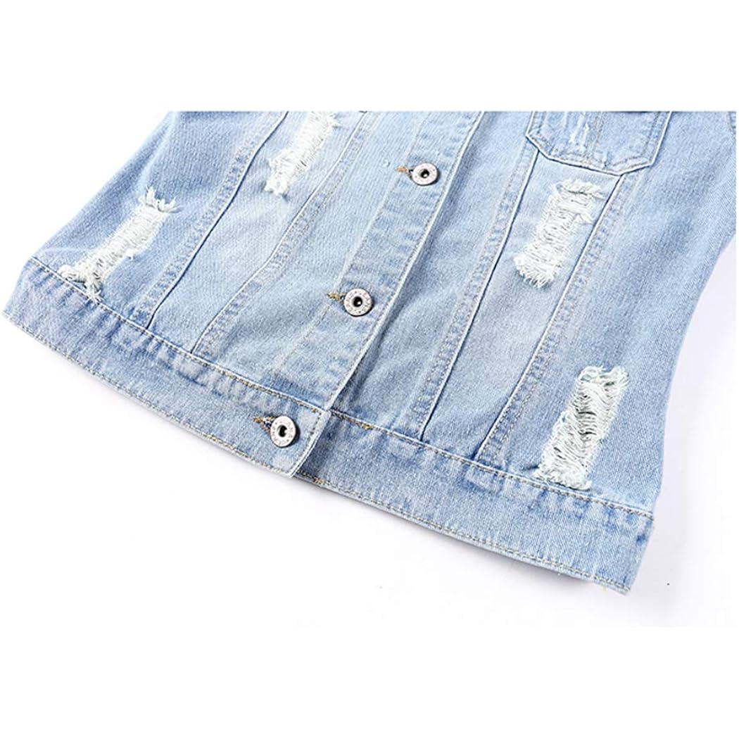 Women Autumn 3/4 Sleeve Retro Short Denim Jackets Light Blue Jean Coats
