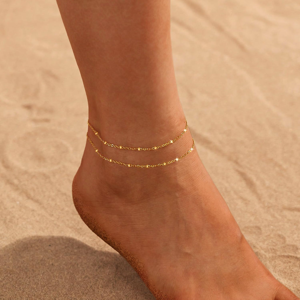 Nanafast Ankle Bracelets for Women, 14k Gold Plated Ankle Bracelet for Women, Cute Dainty Anklets, Adjustable Beach Jewelry