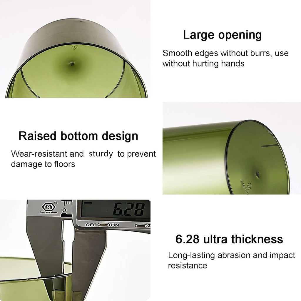 Small Trash Can Plastic Wastebasket 1.5 Gallon Garbage Bin, Clear & Green | Round Office Trash Container For Near Desk, Waste Basket For Bathroom, Bedroom, Kitchen, College Dorm, Craft Room