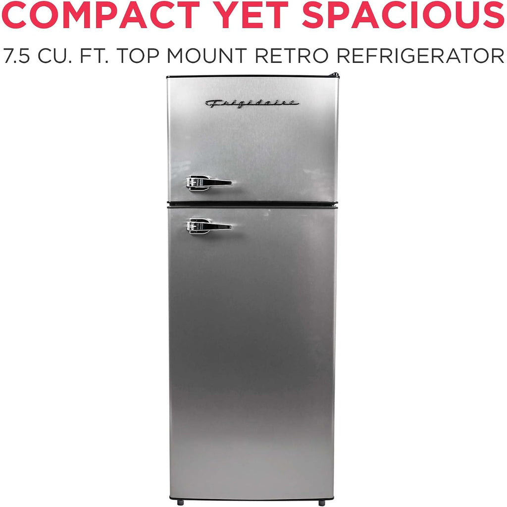 Frigidaire, 2 Door Apartment Size Refrigerator/Freezer Combo, 7.5 Cu Ft, Platinum Series, Stainless, 23" D X 21.5" W X 55.5" H