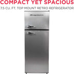 Frigidaire, 2 Door Apartment Size Refrigerator/Freezer Combo, 7.5 Cu Ft, Platinum Series, Stainless, 23" D X 21.5" W X 55.5" H